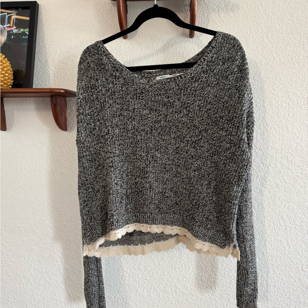 Gray Sweater with Cream Trim